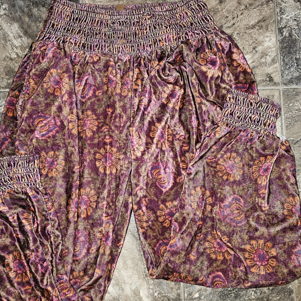 Free People One Boho Velvet Floral Pants. Size Med - Picture 4 of 6